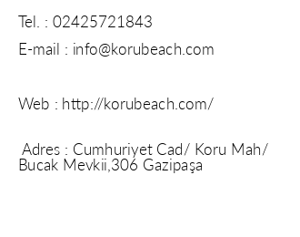 Koru Beach Club iletiim bilgileri